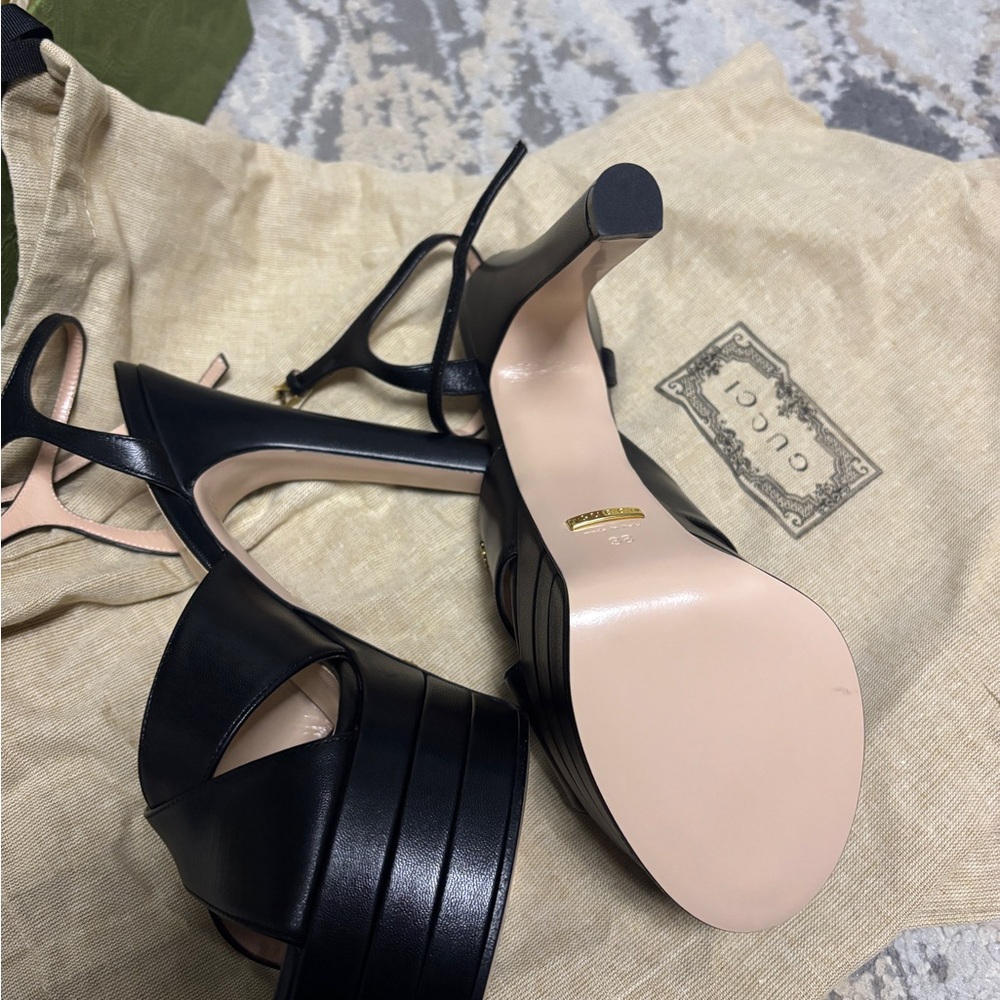 New Gucci Malaga Kld Platform Sandals Heels Black and skin rose color. - Picture 7 of 15